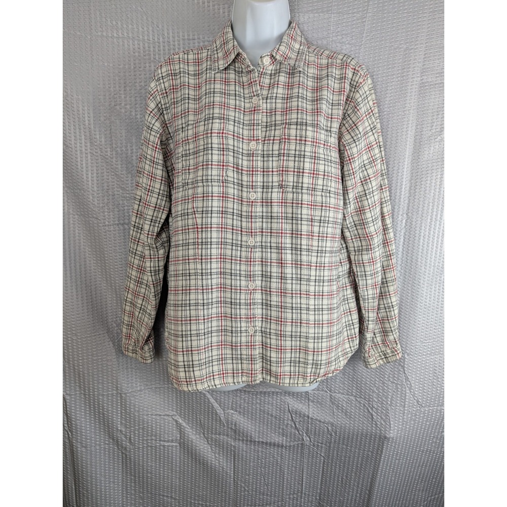 Woolrich Womens Medium Cream Red Plaid Flannel Button Up Shirt 100% Cotton 2006 - Picture 2 of 13